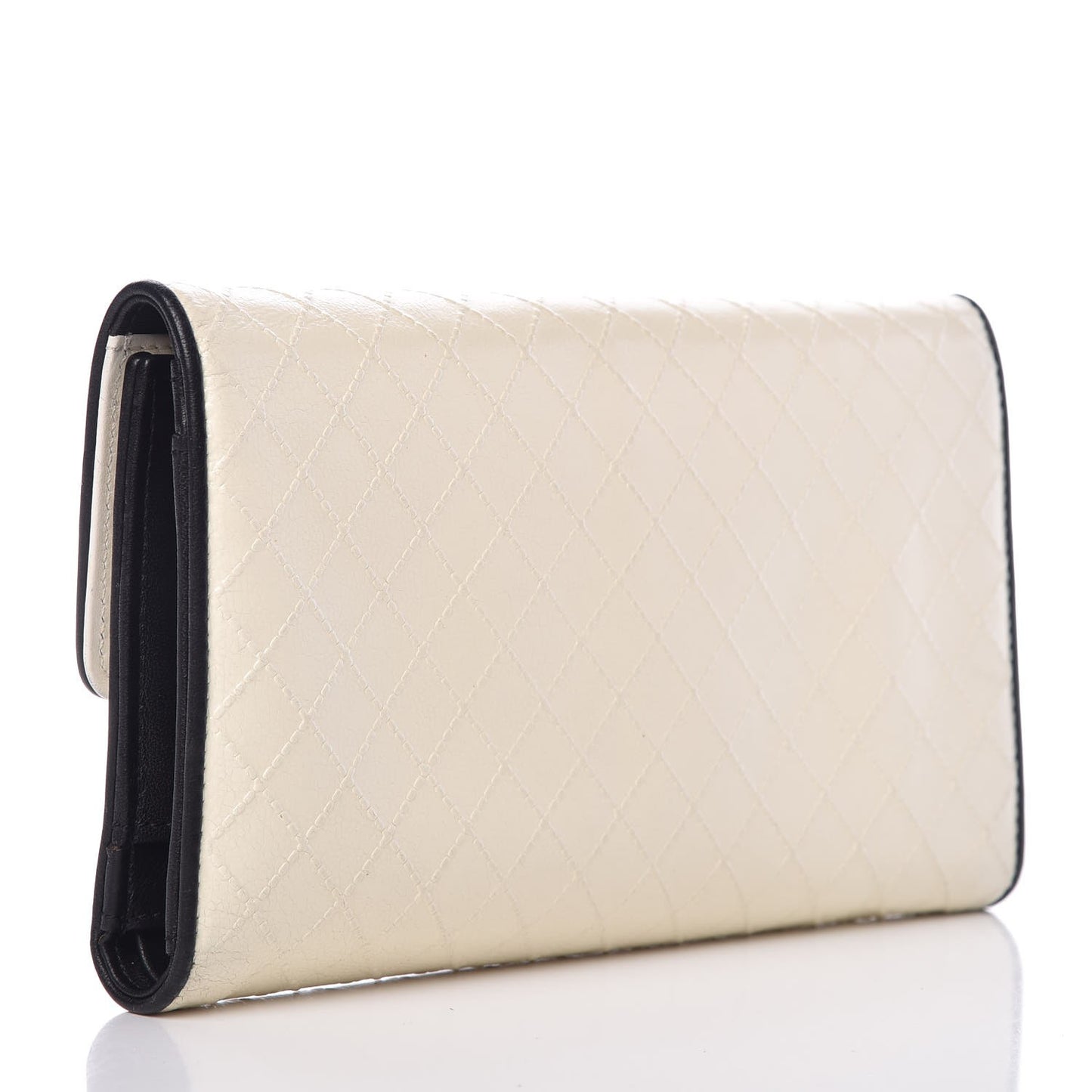 Calfskin Diamond Stitched Long Flap Wallet White