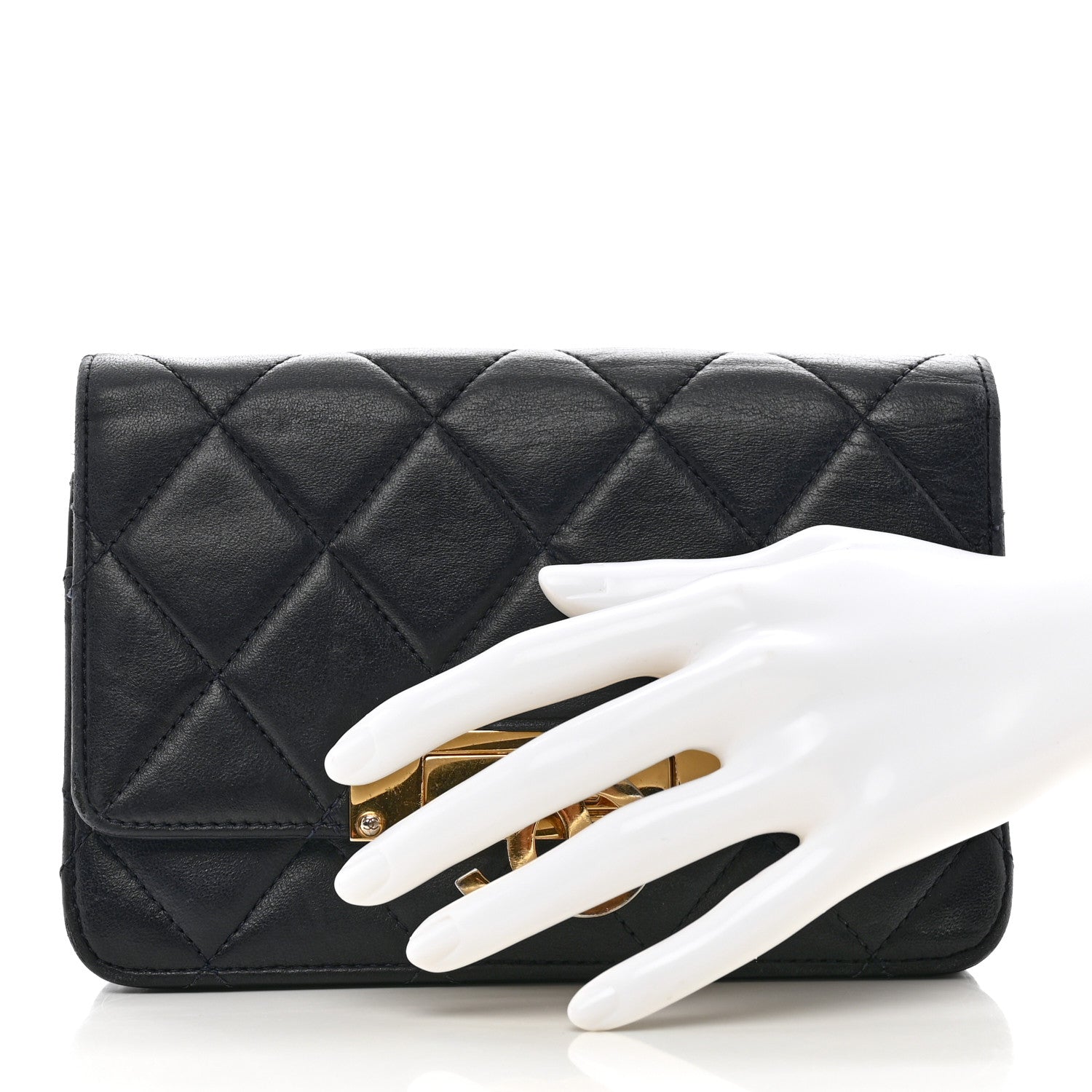 Chanel Lambskin Quilted Golden Class Wallet on Chain WOC Navy 2 of 13