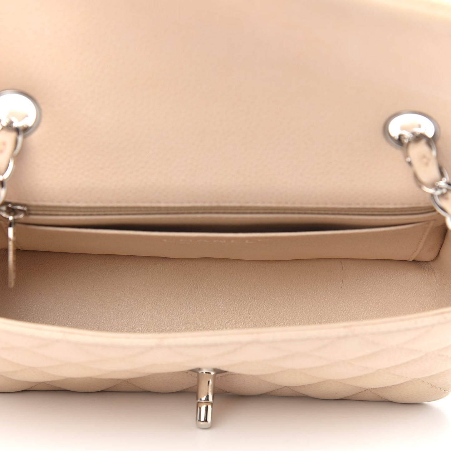 Iridescent Caviar Quilted Mini Rectangular Flap Light Beige