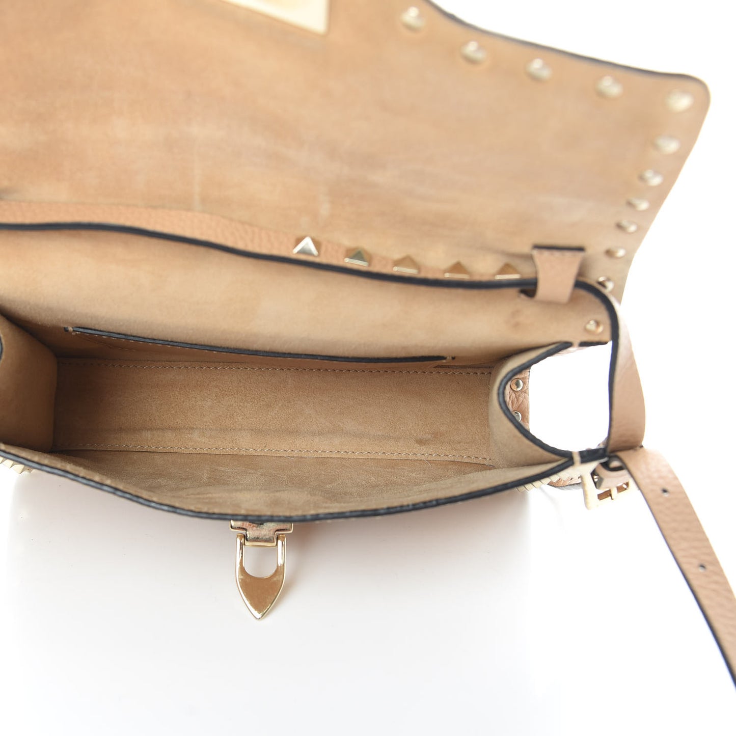 Pebbled Calfskin Medium Rockstud Flip Lock Crossbody Bag Camel Rose