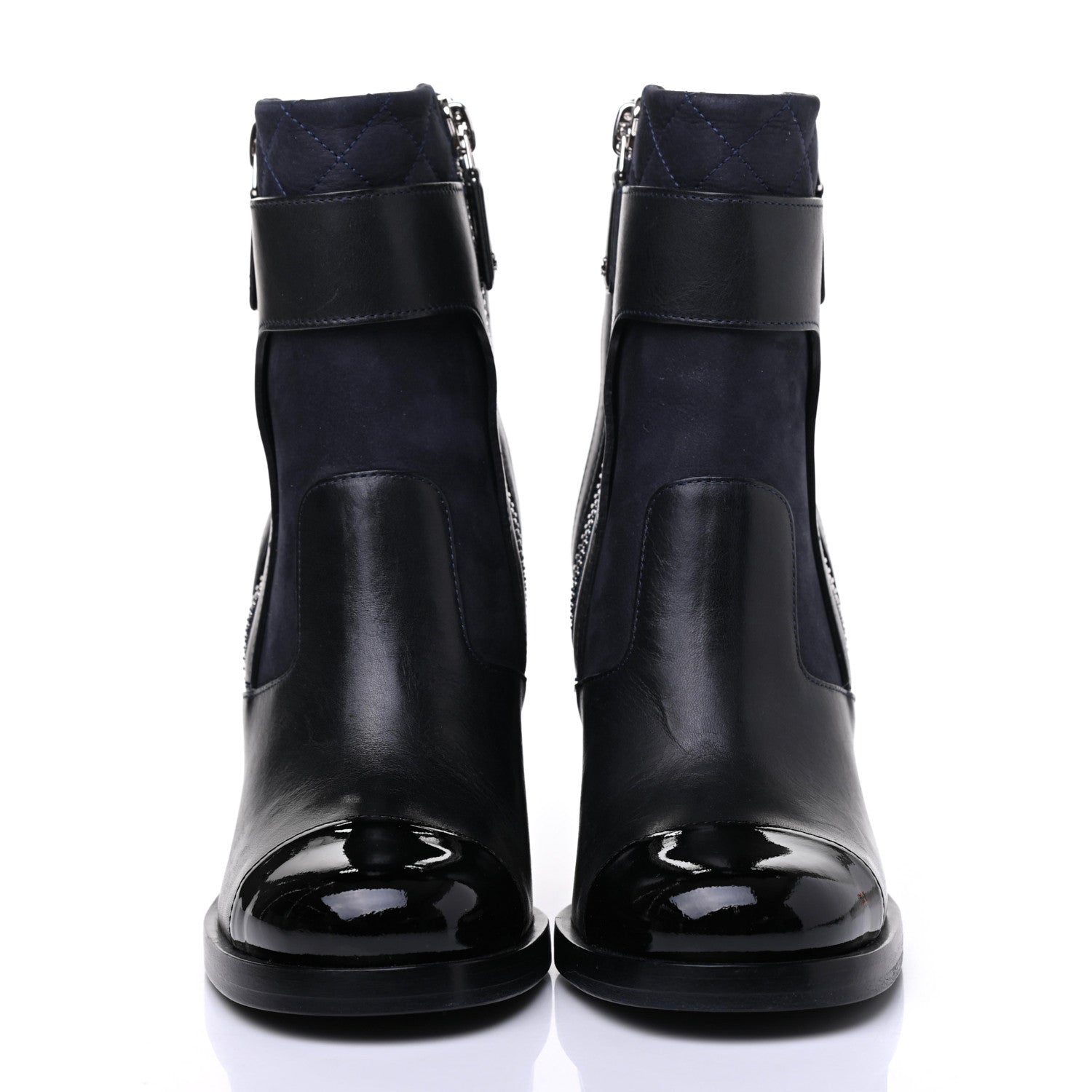Chanel Calfskin Patent Cap Toe Short Ankle Boots 36 Navy Black 2 of 10
