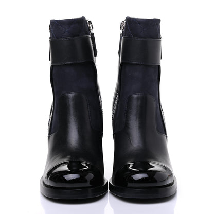 Chanel Calfskin Patent Cap Toe Short Ankle Boots 36 Navy Black 2 of 10