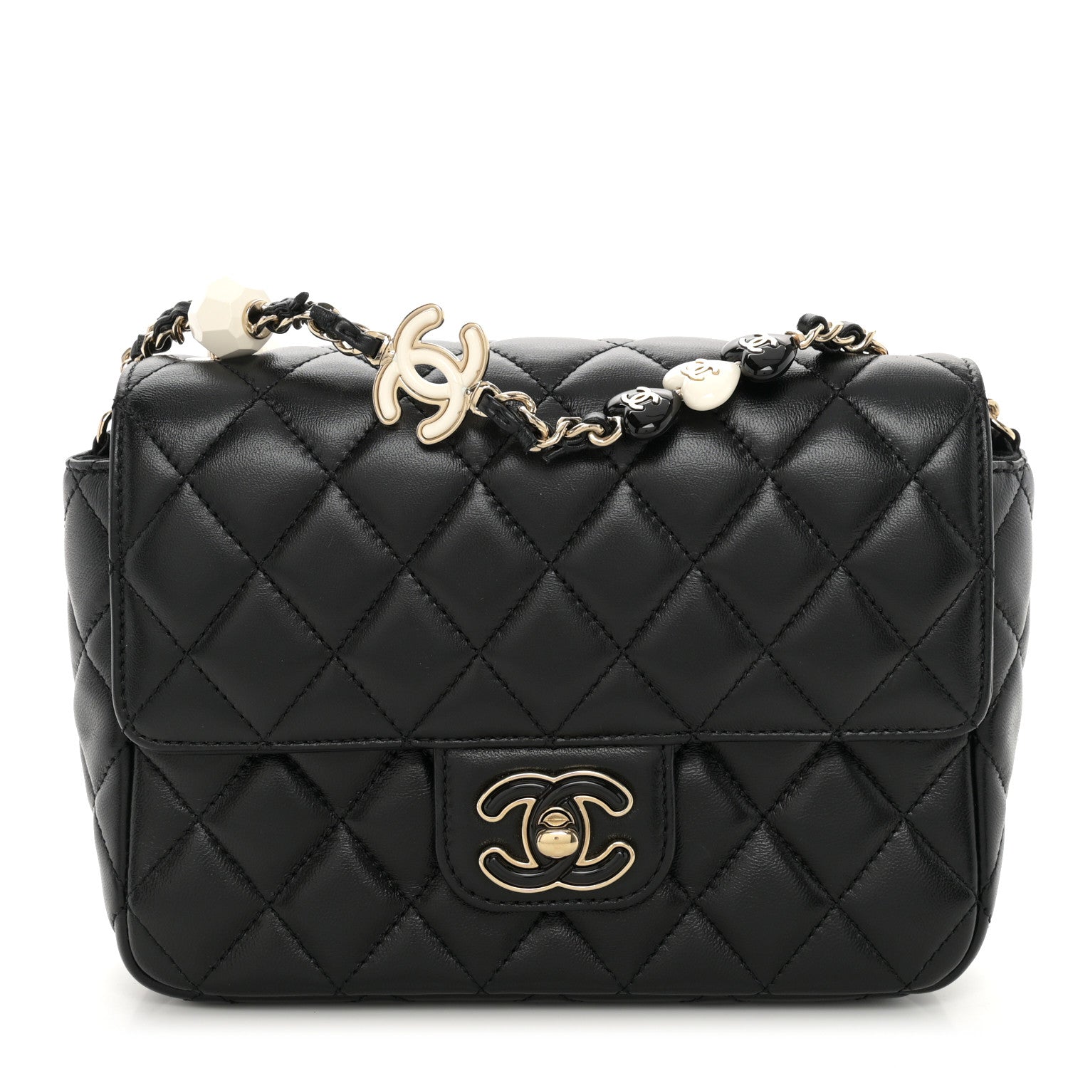 Chanel Lambskin Resin Quilted Mini Heart Square Flap Black 1 of 10