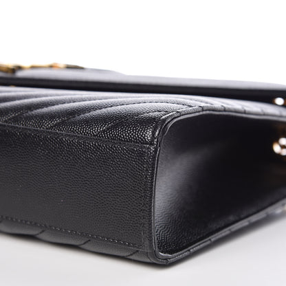 Saint Laurent Grain De Poudre Matelasse Chevron Large Monogram Satchel Black 6 of 10