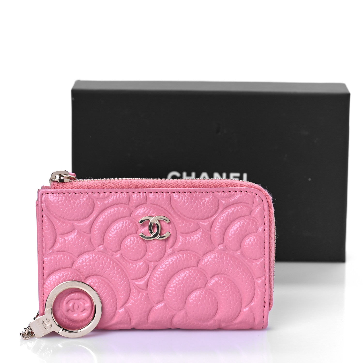 Chanel Caviar Camellia Embossed Key Holder Case Pink 9 of 9