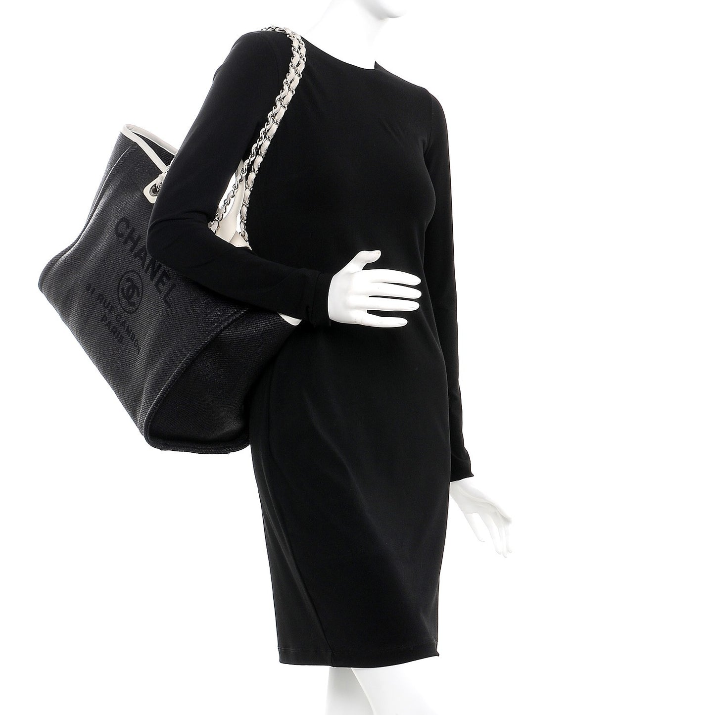 Canvas Large Deauville Tote Black White