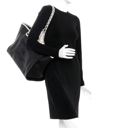 Chanel Canvas Large Deauville Tote Black White 2 of 8