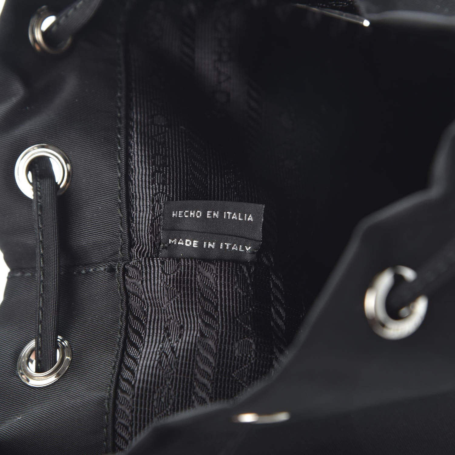 Prada Saffiano Tessuto Nylon Vela Lettering Bucket Wristlet Black 8 of 9