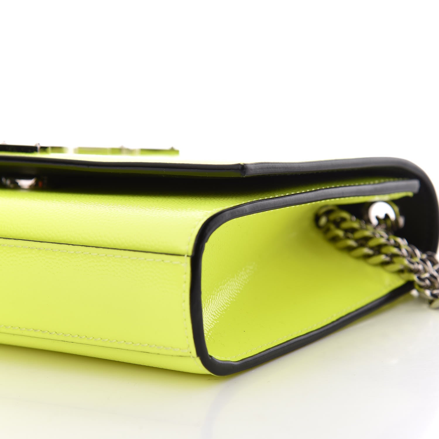 Saint Laurent Patent Grain de Poudre Small Monogram Kate Satchel Neon Yellow 7 of 13