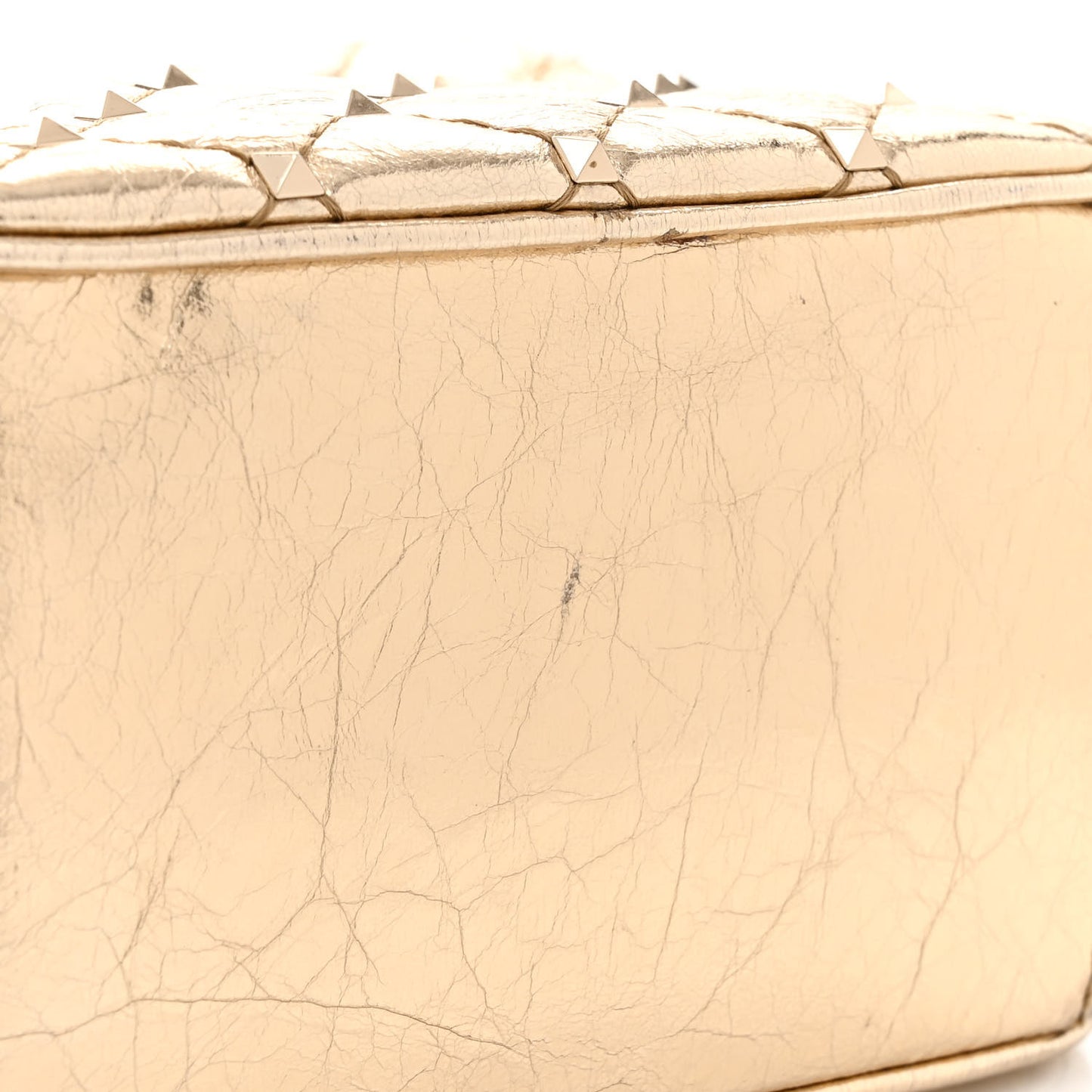 Metallic Wrinkled Lambskin Rockstud Spike Double Zip Camera Crossbody Bag Mekong