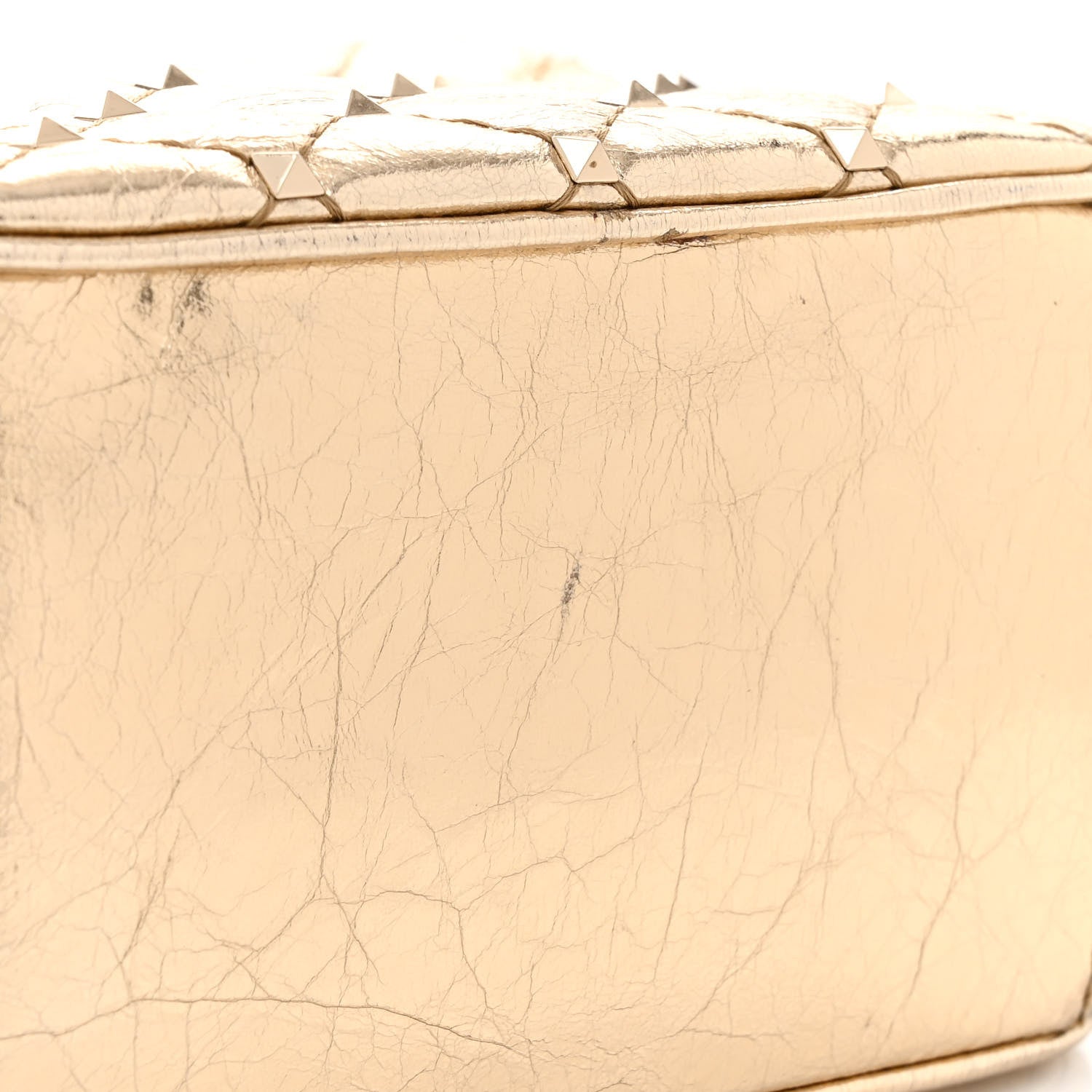 Valentino Garavani Metallic Wrinkled Lambskin Rockstud Spike Double Zip Camera Crossbody Bag Mekong 11 of 11