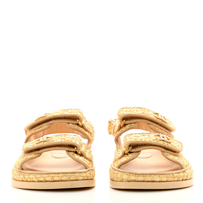 Chanel Braided Fabric Velcro Dad Sandals 39.5 Beige 2 of 11