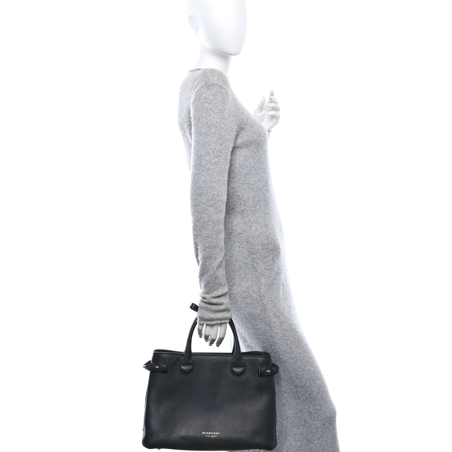 Burberry Derby Calfskin House Check Medium Banner Tote Black 2 of 10