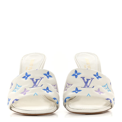 Louis Vuitton Lambskin Embossed Monogram By The Pool Revival High Heel Mules 38.5 White Blue Purple 3 of 10
