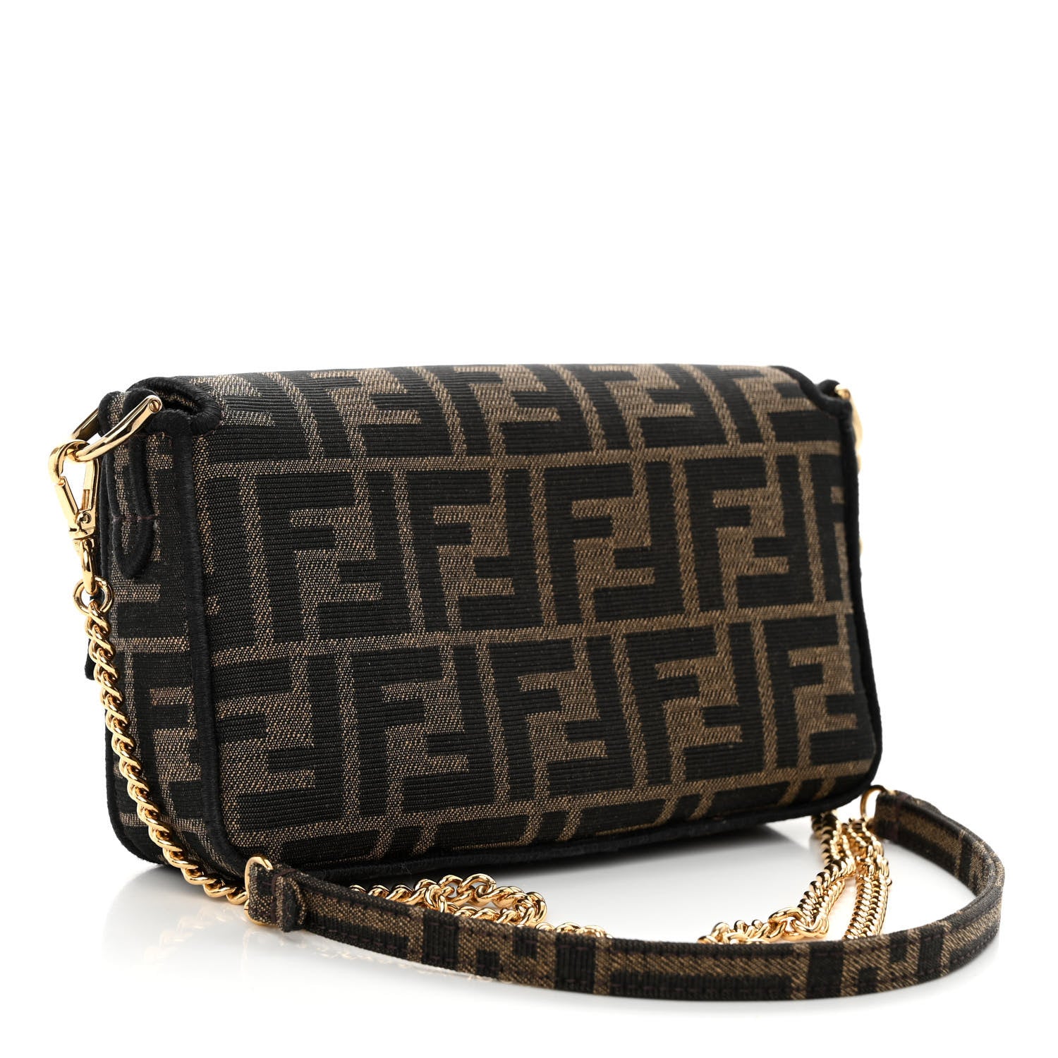 Fendi Fabric Jacquard FF 1974 Mini Baguette Tobacco Moro Black 3 of 11