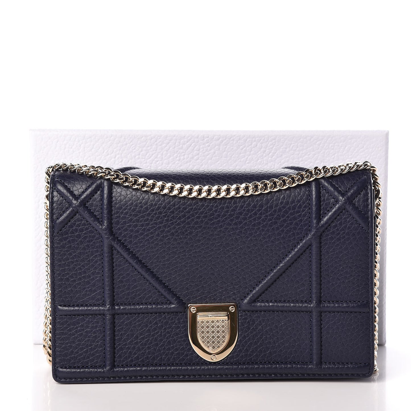 Grained Calfskin Diorama Wallet on Chain Pouch Indigo