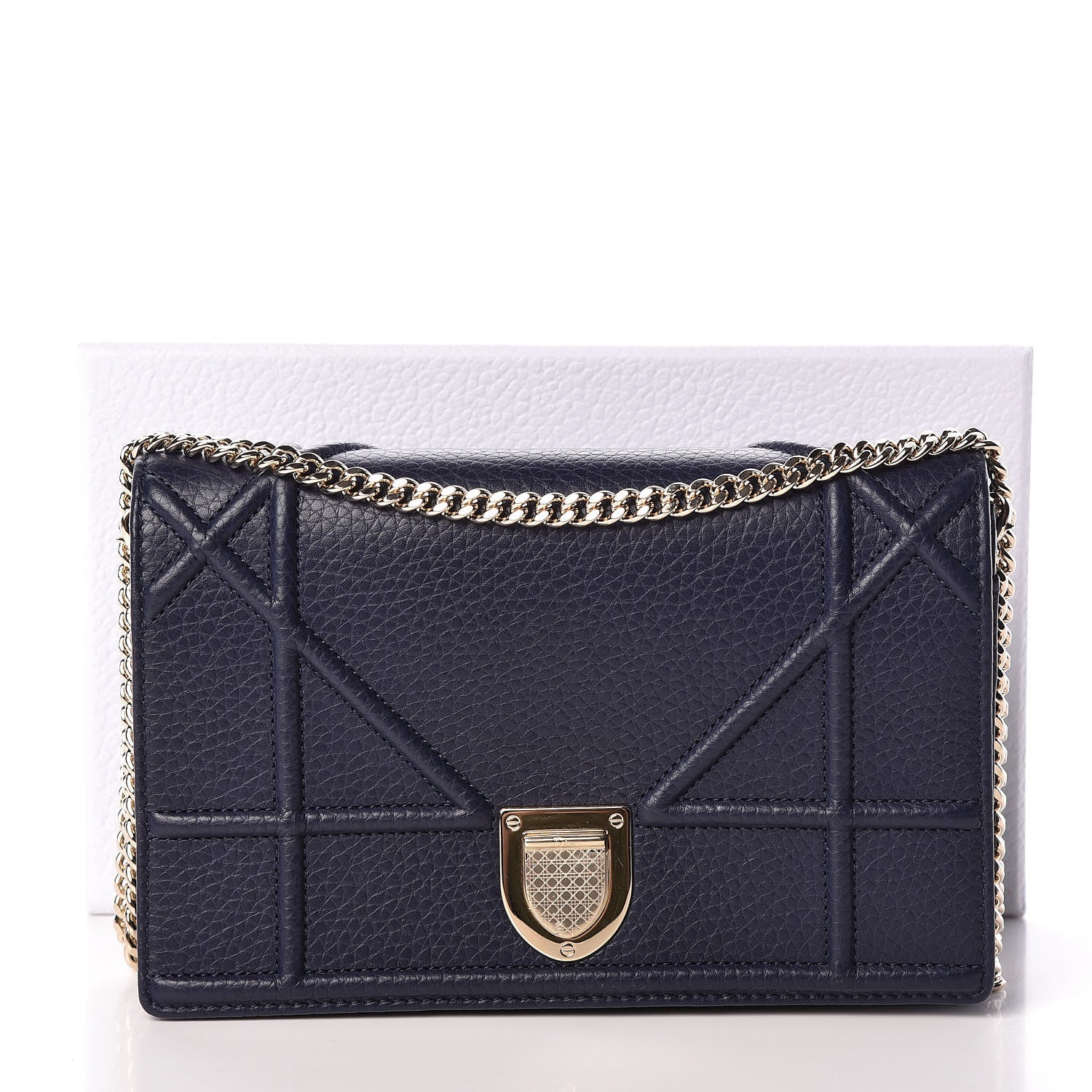 Christian Dior Grained Calfskin Diorama Wallet on Chain Pouch Indigo 10 of 10