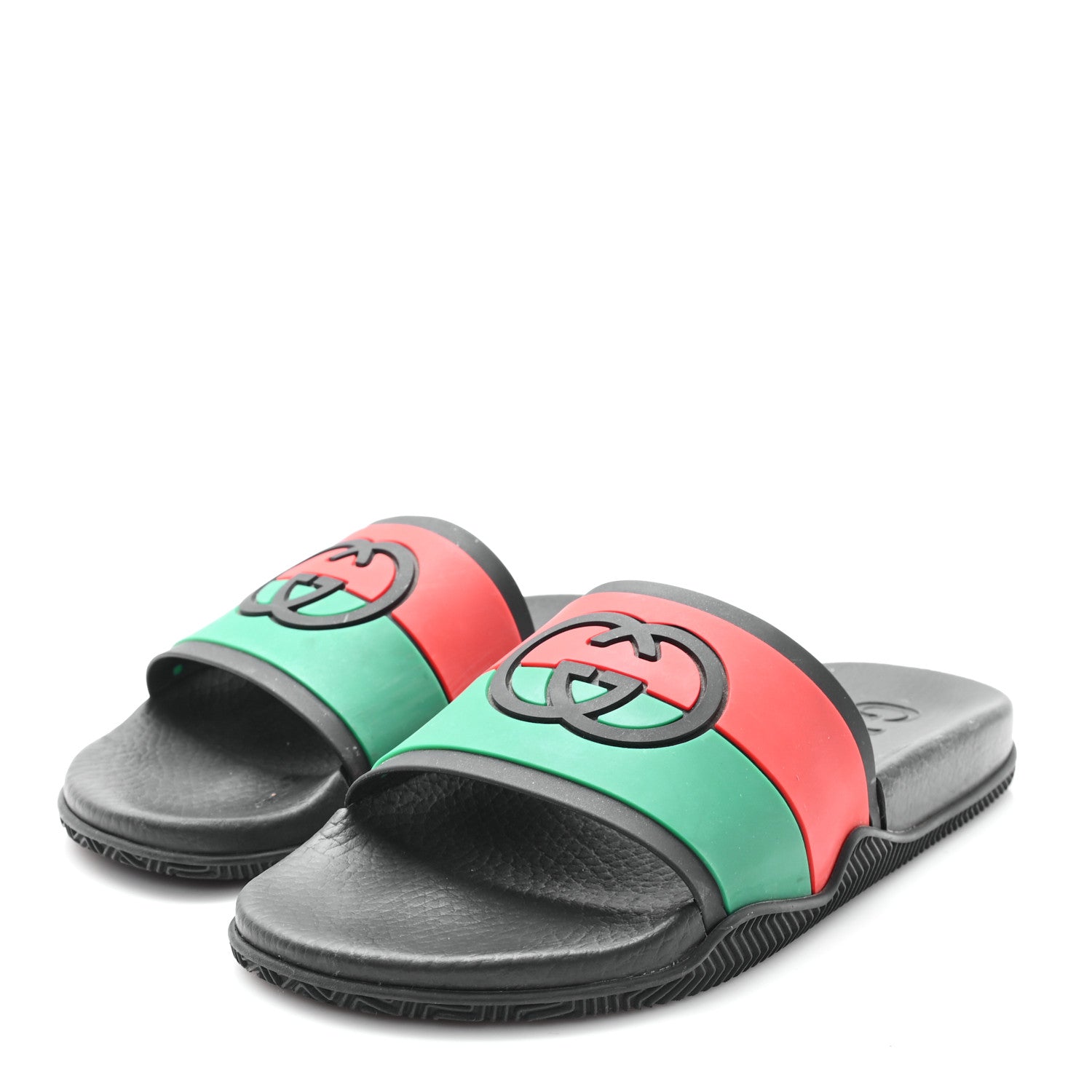 Gucci Rubber Web Womens Interlocking G Slide Sandals 40 Black Green Red 4 of 8