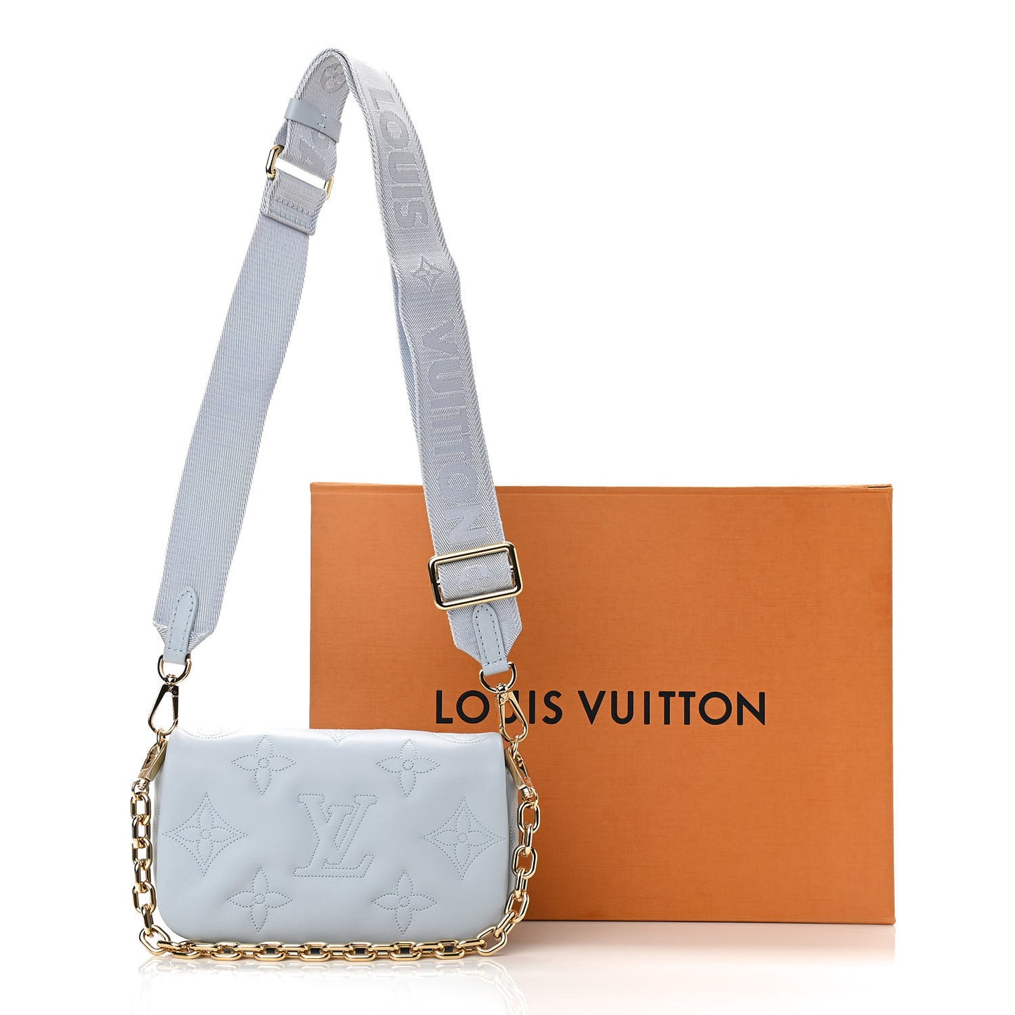 Calfskin Bubblegram Wallet On Strap Ice Blue