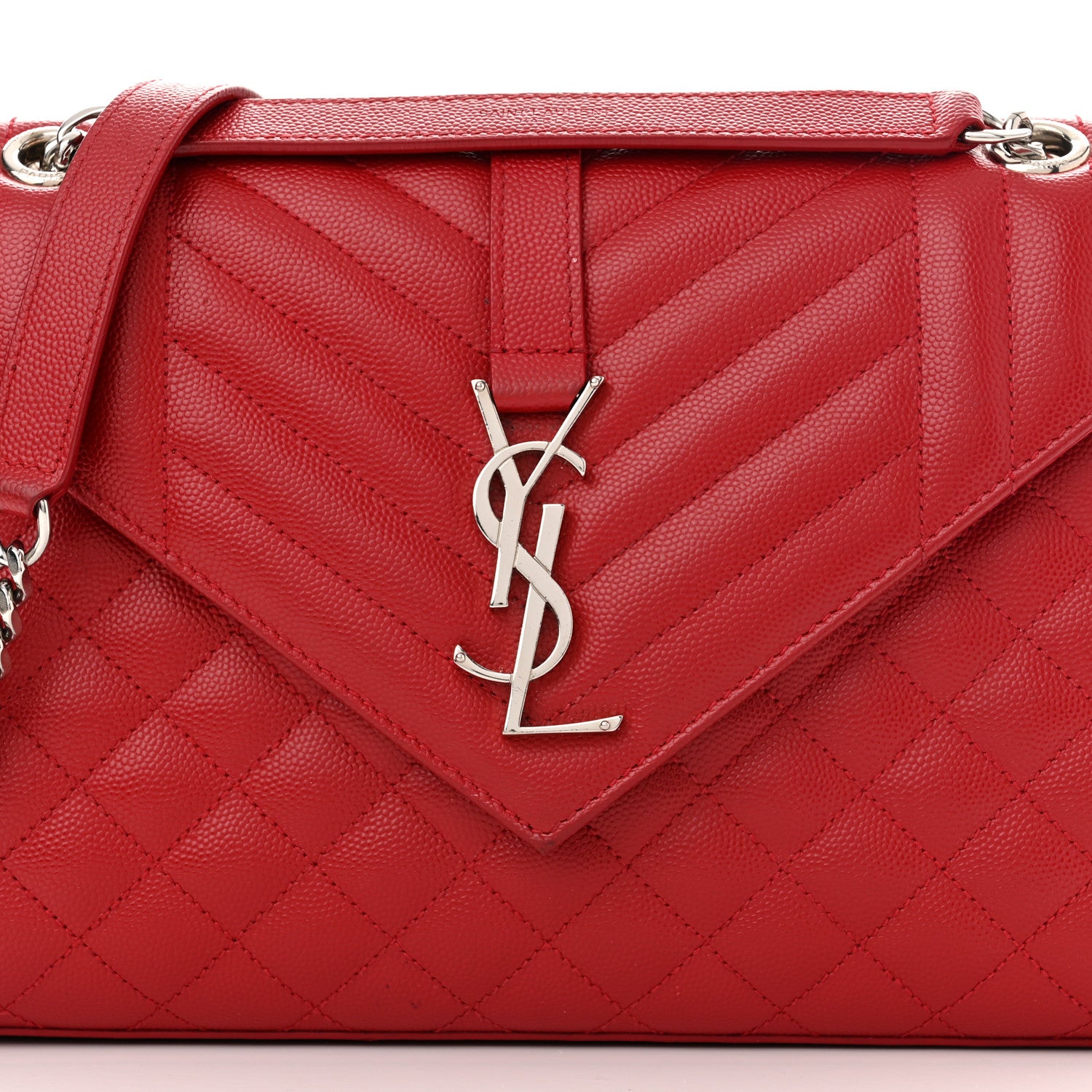 Saint Laurent Grain De Poudre Textured Mixed Matelasse Triquilt Medium Monogram Satchel New Red 8 of 11