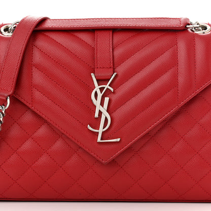 Saint Laurent Grain De Poudre Textured Mixed Matelasse Triquilt Medium Monogram Satchel New Red 8 of 11