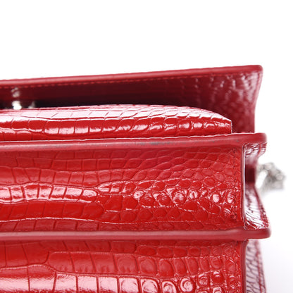 Saint Laurent Calfskin Crocodile Embossed Medium Monogram Sunset Rouge Eros 9 of 9