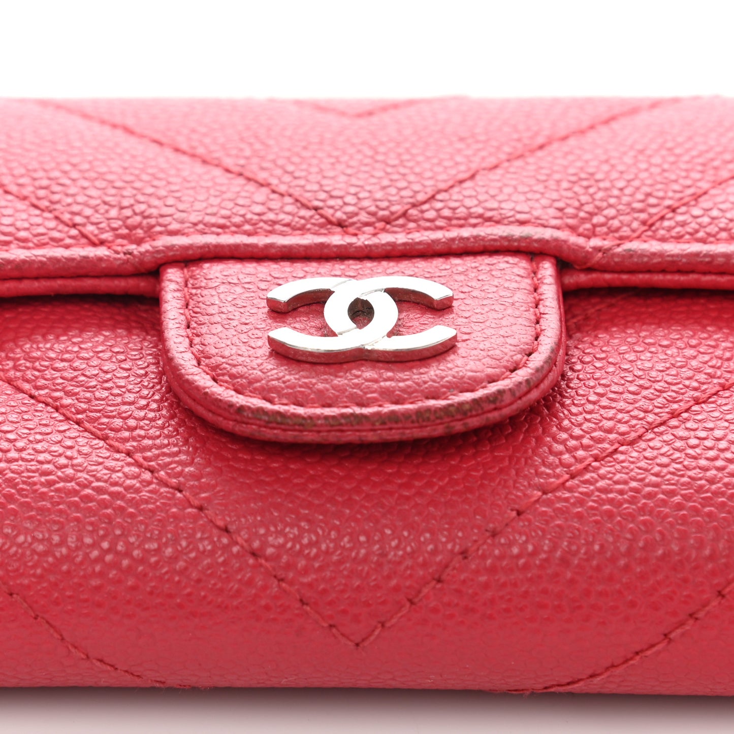 Caviar Chevron Quilted Flap Card Holder Red