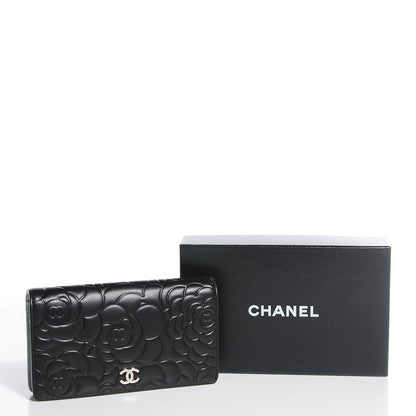 Chanel Lambskin Camellia Embossed Yen Wallet Black 9 of 9