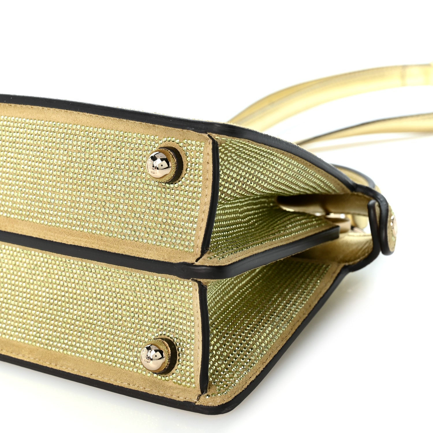 Fendi Iridescent Crystal Vitello Laminato Suede FF Petite Peekaboo I SEE U Satchel Platino 10 of 10