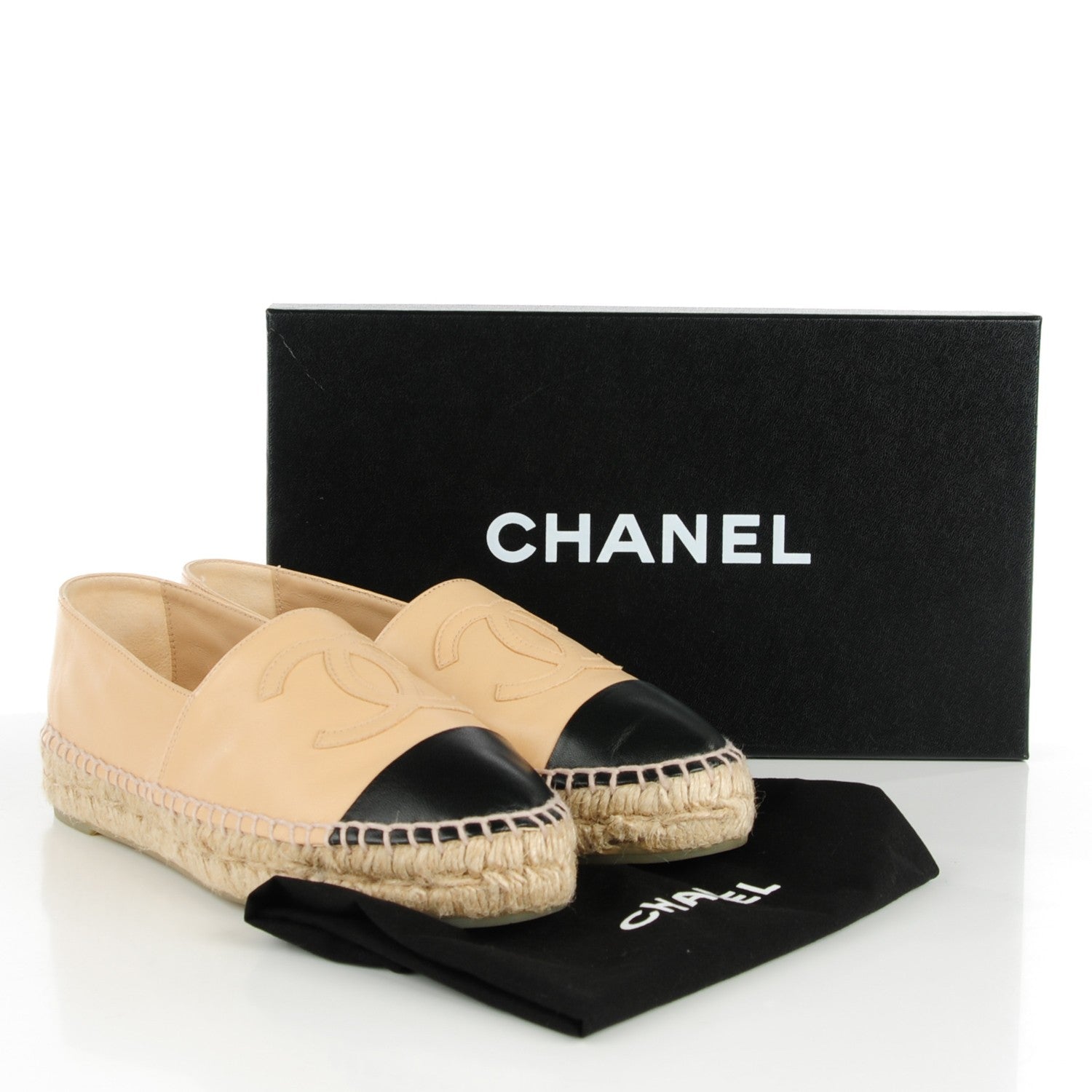 Chanel Lambskin CC Espadrilles 35 Beige Black 6 of 10