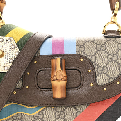 Gucci GG Supreme Monogram Studded Calfskin 100 Centennial Geometric Medium Bamboo 1947 Top Handle Bag Beige Ebony Multicolor 7 of 13
