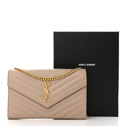 Saint Laurent Grain De Poudre Matelasse Chevron Monogram Chain Wallet Dark Beige 10 of 10