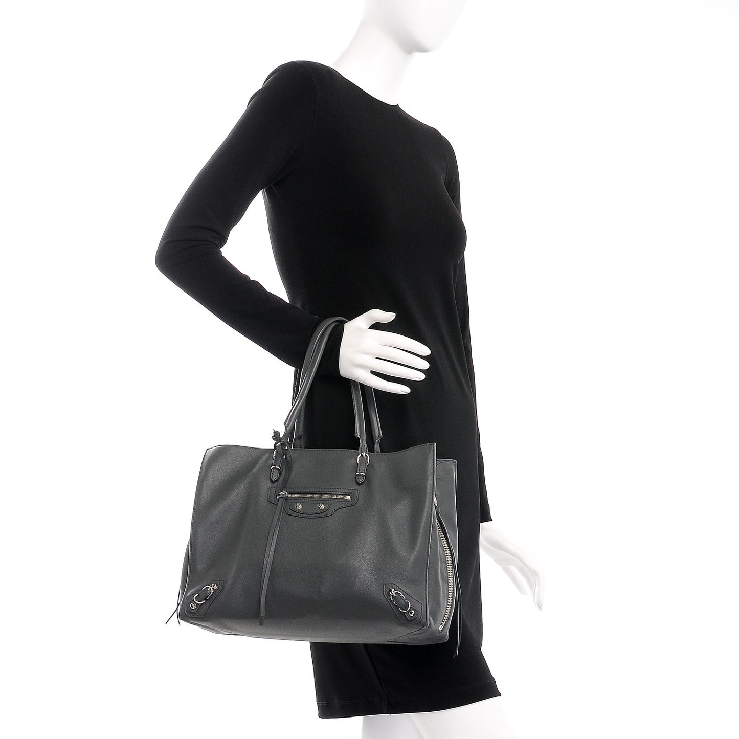 Veau Papier B4 Zip Around Tote Gris Fossile