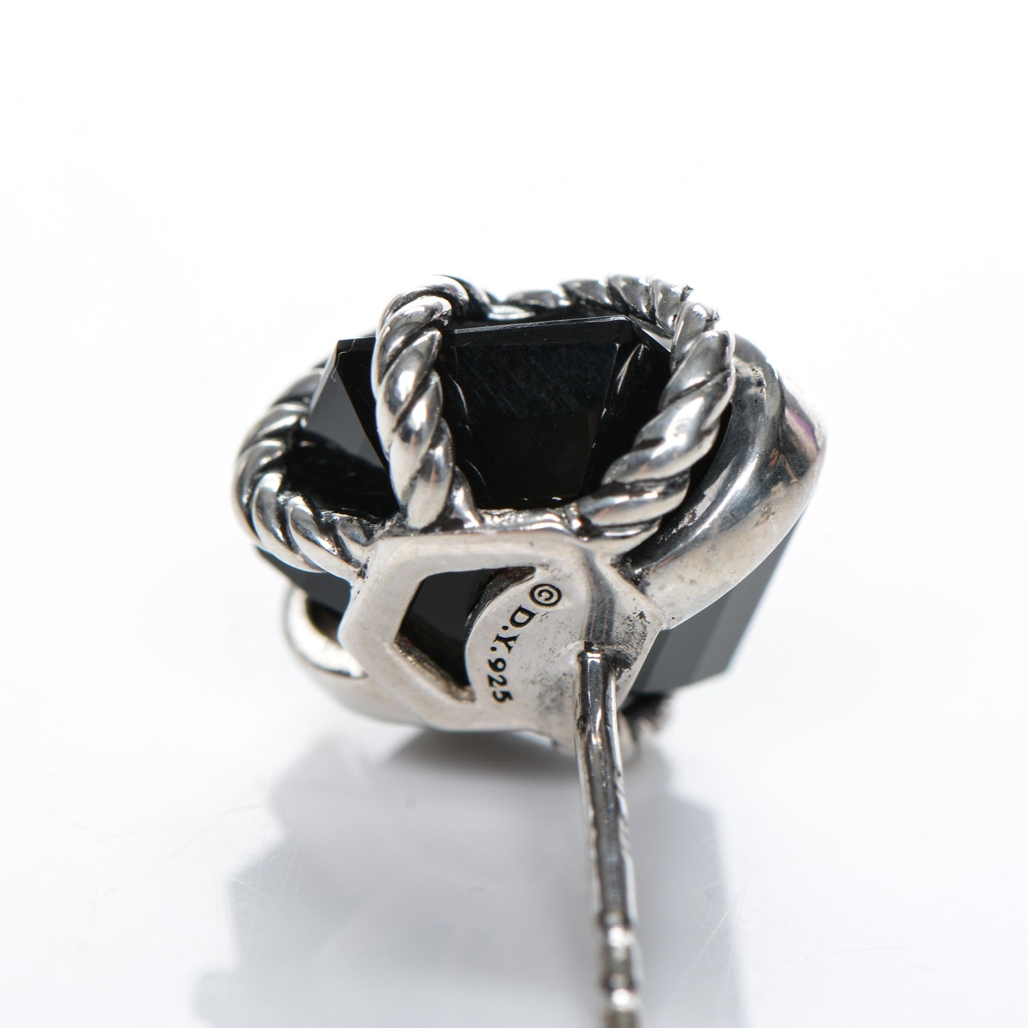 David Yurman Sterling Silver Diamond Black Onyx 11mm Cable Wrap Earrings 5 of 6