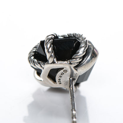 David Yurman Sterling Silver Diamond Black Onyx 11mm Cable Wrap Earrings 5 of 6