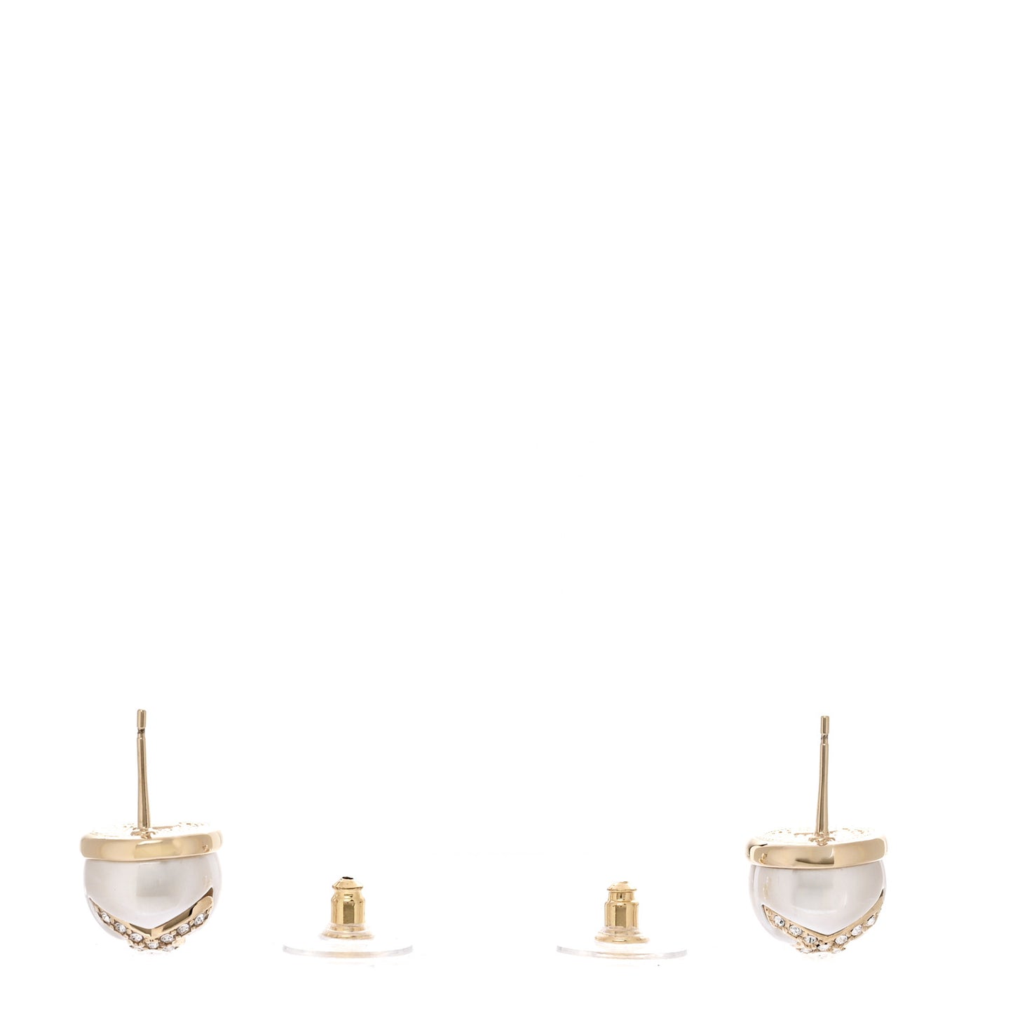 Pearl Crystal Metal CC Round Earrings Gold