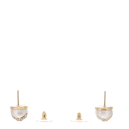 Chanel Pearl Crystal Metal CC Round Earrings Gold 3 of 5