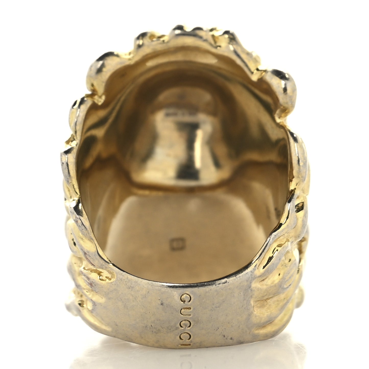 Metal Crystal Lion Head Ring 16 Aged Gold