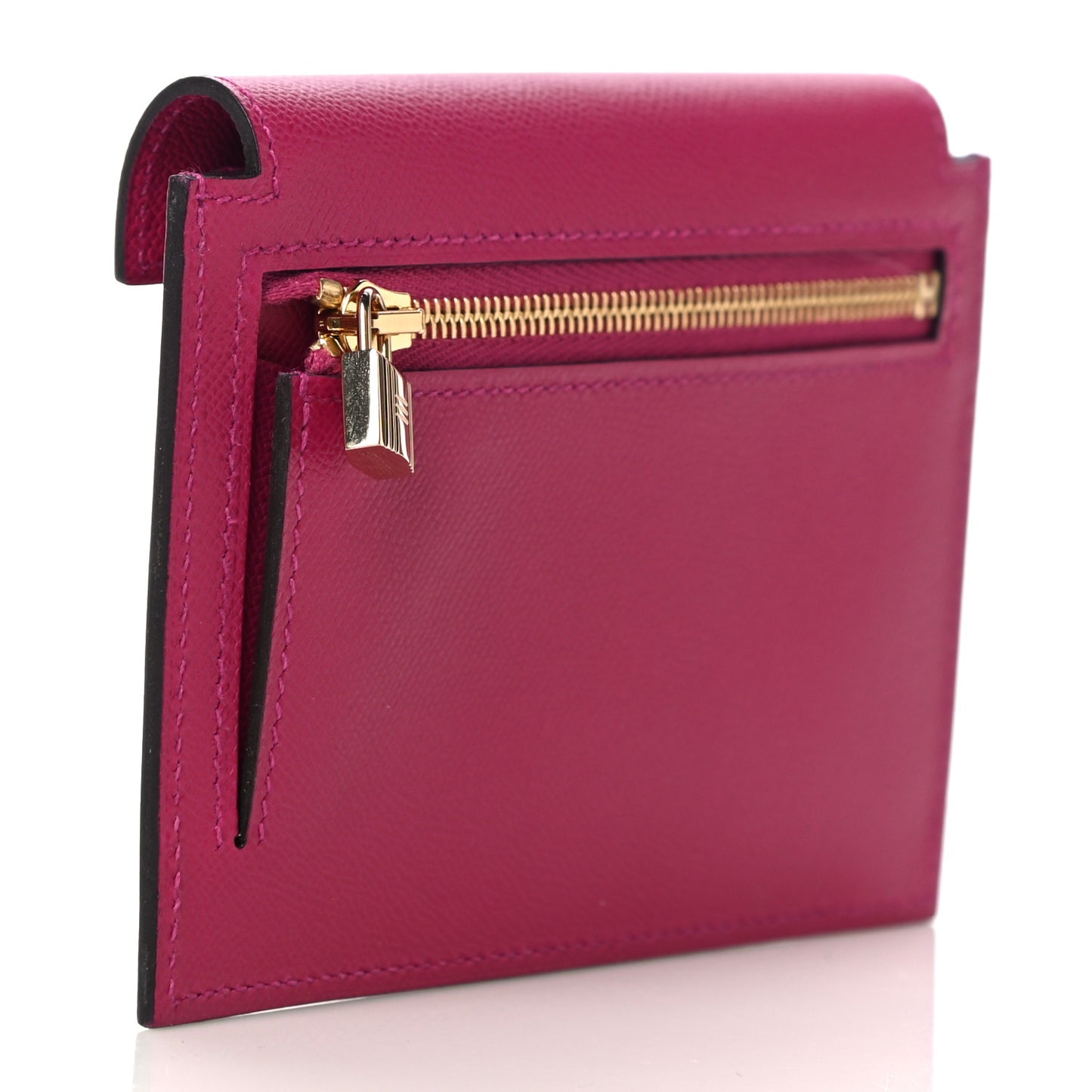 Madame Calfskin Kelly Pocket Compact Wallet Rose Pourpre