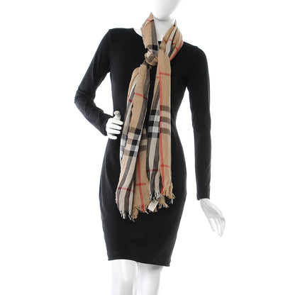 Burberry Merino Wool Cashmere Giant Check Lightweight Scarf Camel 2 of 5