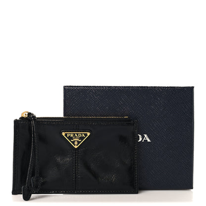 Prada Glossy Calfskin Triangle Zip Card Holder Black 7 of 7