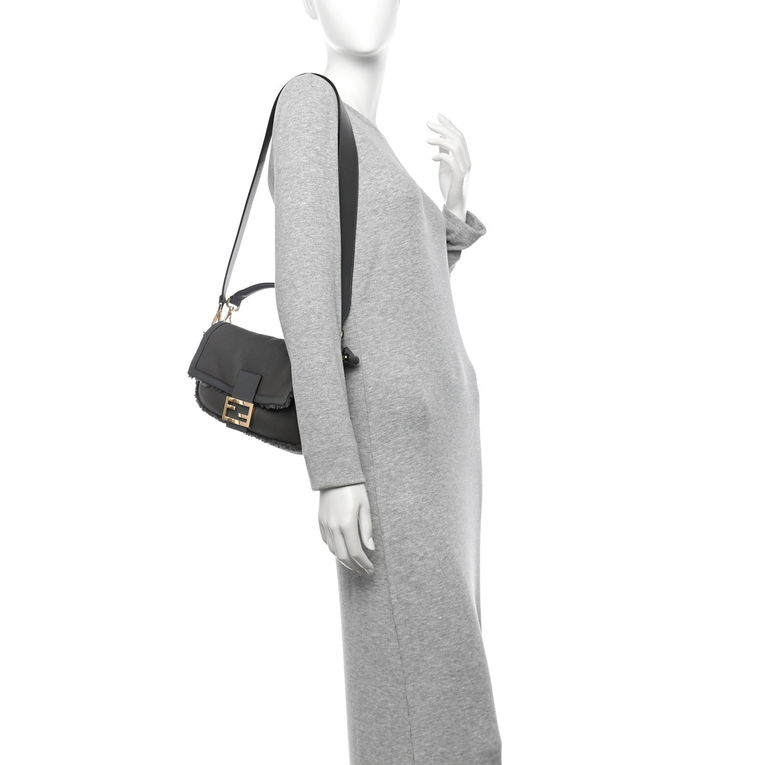 Fendi Lambskin Shearling Baguette Anthracite 2 of 11