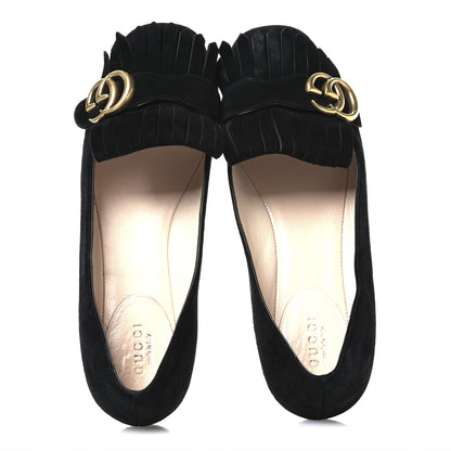 Gucci Kid Scamosciato GG Marmont Fringe Flats 36.5 Black 2 of 9