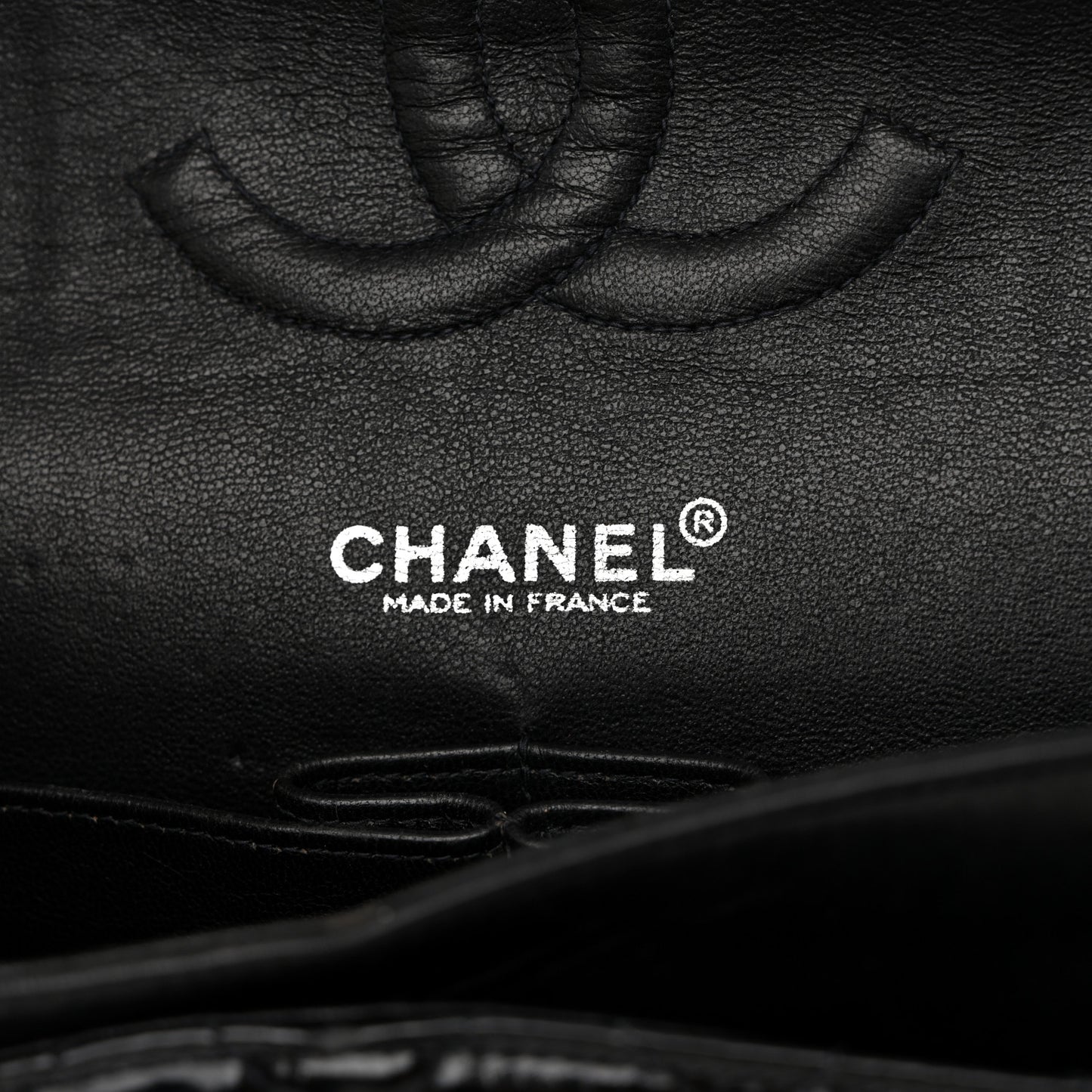 Glazed Calfskin Quilted Medium Double Flap Black