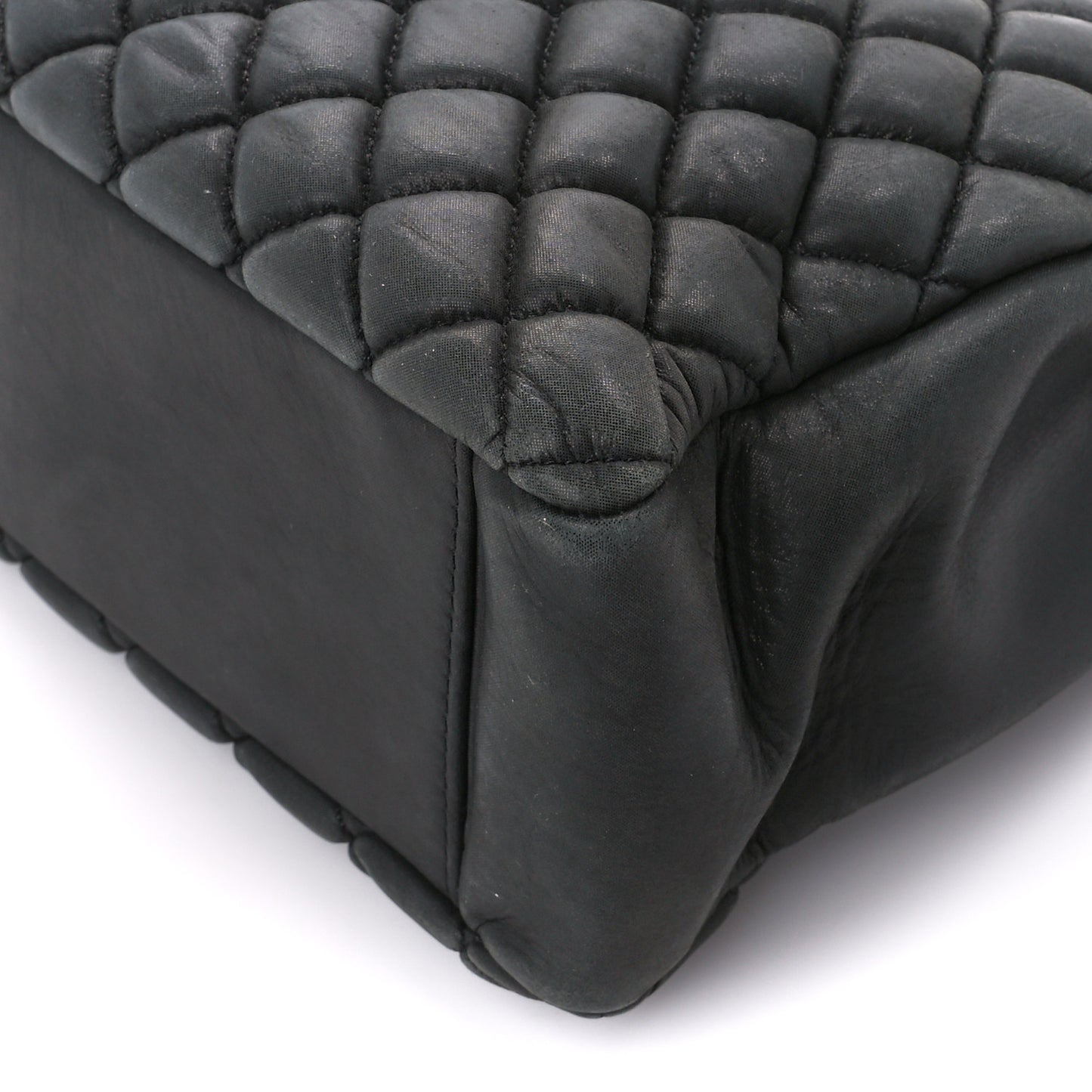 Iridescent Calfskin Small New Bubble Quilt Tote Dark Grey