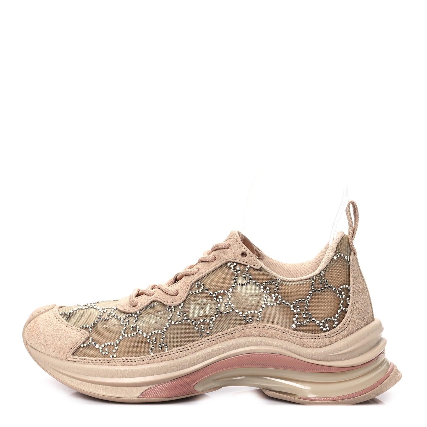 Tela Retino Mesh Crystal Suede GG Monogram Womens Gucci Run Sneakers 36.5 Light Powder Skin Rose Silver