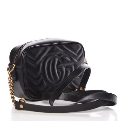 Gucci Calfskin Matelasse Mini GG Marmont Chain Shoulder Bag Black 3 of 10
