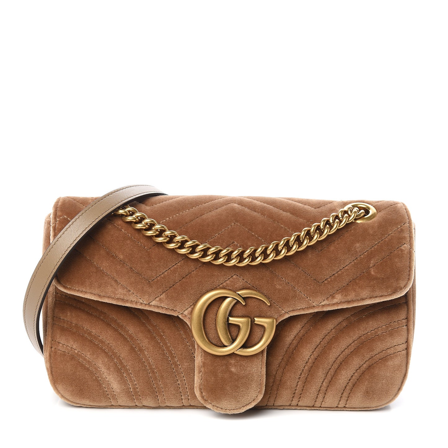 Velvet Matelasse Small GG Marmont Shoulder Bag Taupe
