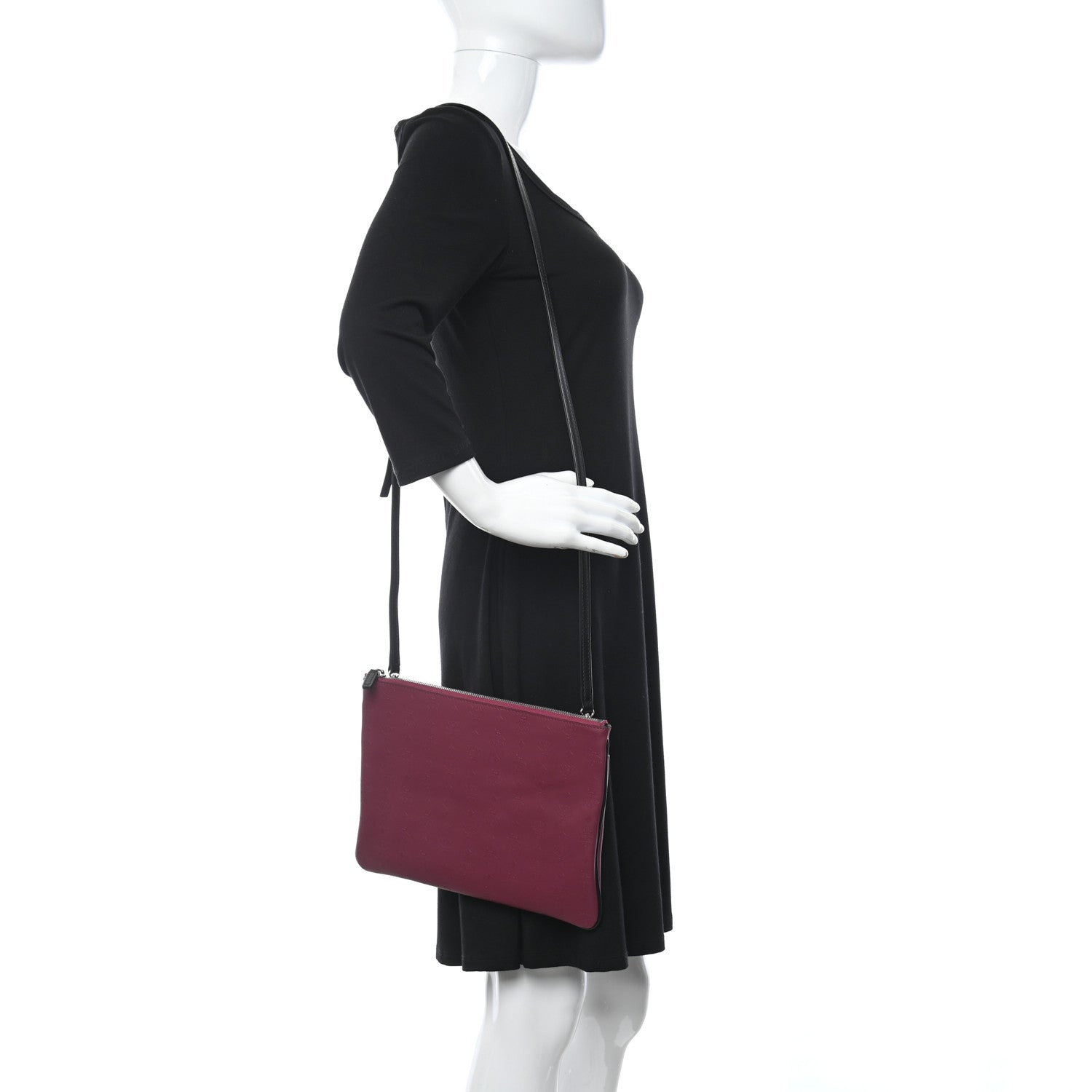 MCM Calfskin Monogram Coated Canvas Medium Crossbody Pouch Red Black 2 of 9