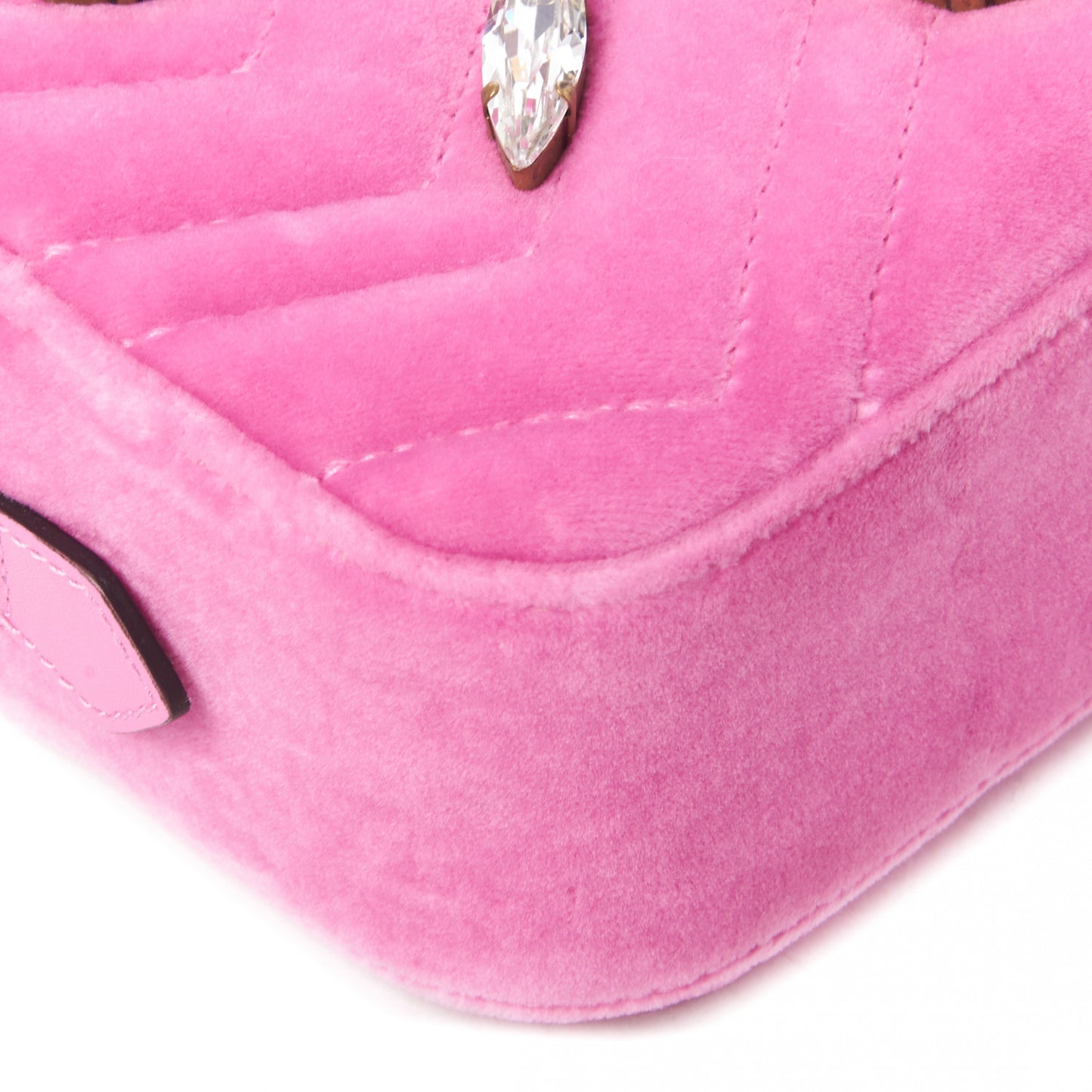 Velvet Matelasse Marquise Crystals Mini GG Marmont Chain Shoulder Bag Malva